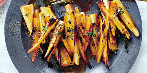 Thyme and champagne roasted parsnips Thyme and champagne roasted parsnips