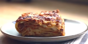 slice of lasagne on a plate