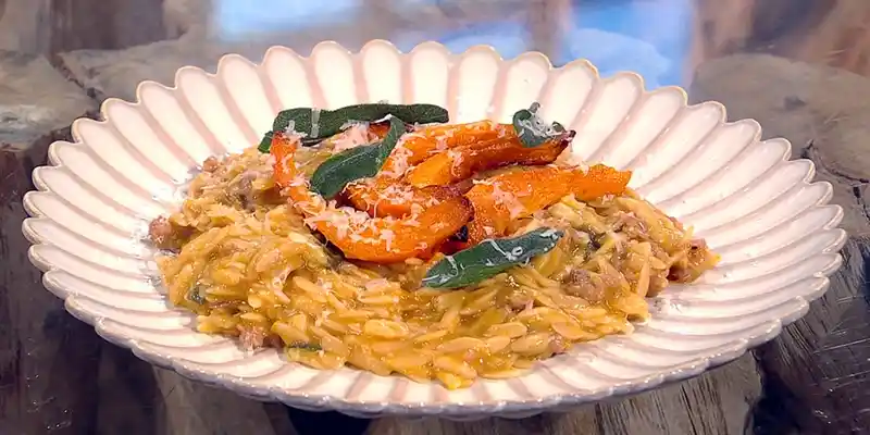 Squash and fennel sausage orzo risotto Squash and fennel sausage orzo risotto