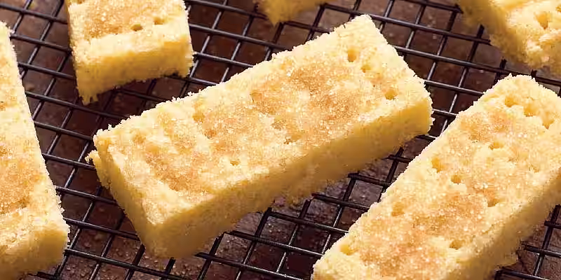 recipe for shortbread fingers cooling on a wire rack