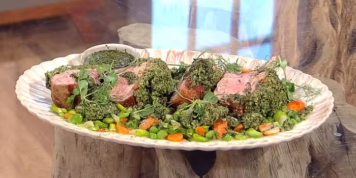 Herb-crusted rack of lamb with summer mint sauce