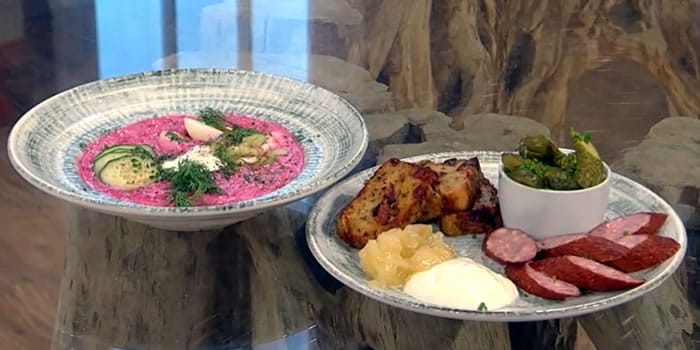 Polish beetroot soup with potato babka