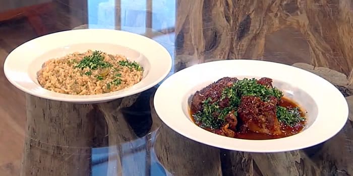 Beef shin with lemon and celery risotto