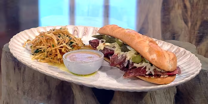 Steak baguette and shoestring fries