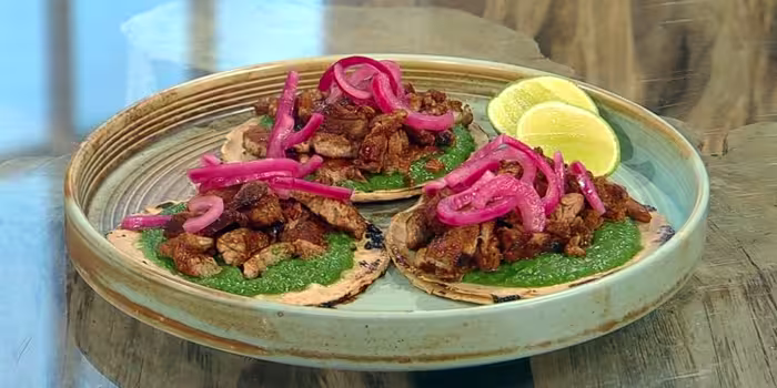 Char siu pork tenderloin tacos with green sambal
