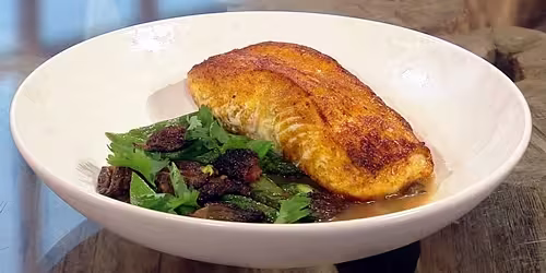Curry-roasted-halibut-with-morels-and-asparagus.avif