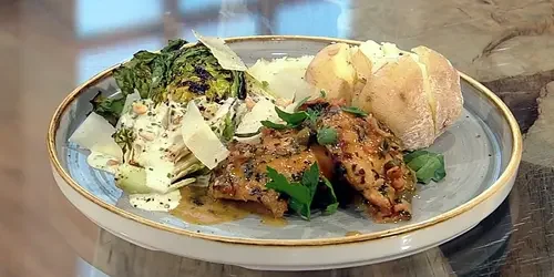 Honey-mustard-chicken-with-griddled-Little-Gem-and-potatoes.webp